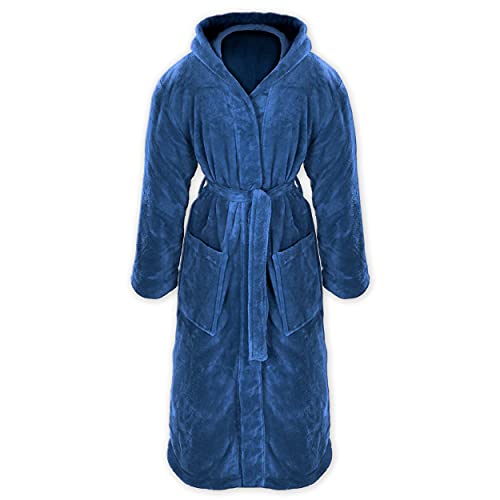 Gräfenstayn® Damen & Herren Kuschelfleece Bademantel mit Kapuze Größe S-XXXL mit Öko-Tex Standard 100 Flanell Fleece (XL, Blau) von Gräfenstayn