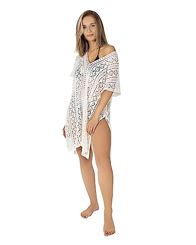 Gräfenstayn Strandkleid Damen gestrickt - Oeko-Tex Standard - Perfekt als Strandponcho oder Cover-up Bikini, Badeanzug - Strandtunika (L-XL weiß-Creme) von Gräfenstayn