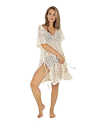 Gräfenstayn Strandkleid Damen gestrickt - Oeko-Tex Standard - Perfekt als Strandponcho oder Cover-up Bikini, Badeanzug - Strandtunika (S-M Creme-beige) von Gräfenstayn