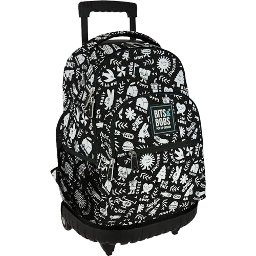 Grafoplas Rucksack mit Trolley, Doppelrollen, 52 x 37 x 25 cm, Modell Roller, Elements-Kollektion, Design von Elena Corredoira, perfektes Schulmaterial für Kinder und Grundschule, Schwarz, von Grafoplás