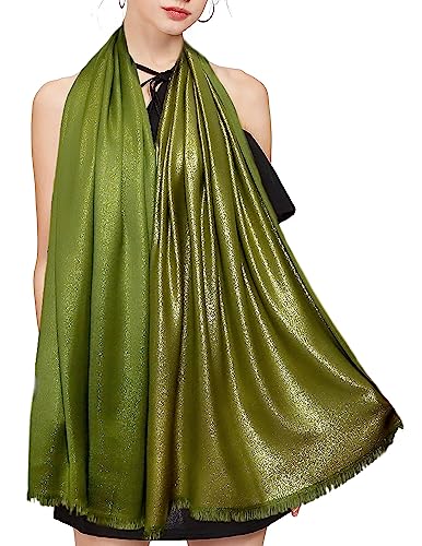 Funken Metallic Pashmina Schals und Stola für Damen, Lange Party Tücher Einheitliche Farbe Zwei Töne,Army Green/Gold Funken Metallic Pashmina Schals und Stola für Damen, Lange Party Tücher Einheitliche Farbe Zwei Töne,Army Green/Gold von Gragengs