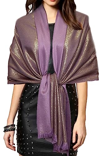 Gragengs Funken Metallic Pashmina Schals und Stola für Damen, Lange Party Tücher Einheitliche Farbe Zwei Töne,Hellviolett/Gold Gragengs Funken Metallic Pashmina Schals und Stola für Damen, Lange Party Tücher Einheitliche Farbe Zwei Töne,Hellviolett/Gold von Gragengs