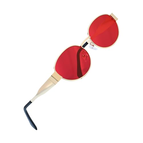 Trendige ovale Sonnenbrille, Metallrahmen, modische Brille, Universalbrille, modisches Zubehör, Goldener Rahmen, rotes Stück Trendige ovale Sonnenbrille, Metallrahmen, modische Brille, Universalbrille, modisches Zubehör, Goldener Rahmen, rotes Stück von Gramigg