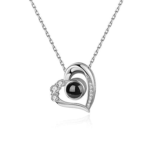 925 Sterling Silber Personalisierte Foto Projektion Halskette 100 Sprachen Ich Liebe Dich Halskette Herz Anhänger Erinnerung an die Liebe in Rose Gold Schmuck für Mutter Freundin von Grancey