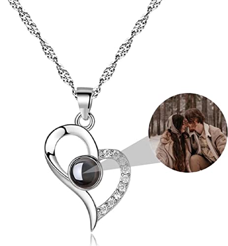 925 Sterling Silber Personalisierte Foto Projektion Halskette 100 Sprachen Ich Liebe Dich Halskette Herz Anhänger Erinnerung an die Liebe in Rose Gold Schmuck für Mutter Freundin von Grancey