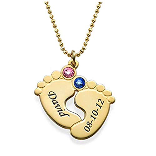 Baby Girl Boy Footprint Doppel Birthstone Gold Halskette personalisierte Namen für Zwillinge - Geschenk für Mama von Grancey