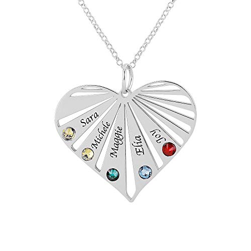 Herz Familienname Halskette mit 8 Birthstone Personalisiert Graviert mit 8 Namen Mütter Namenskette für Oma Frau 925 Sterling Silber Rosegold, Rolo Kette von Grancey