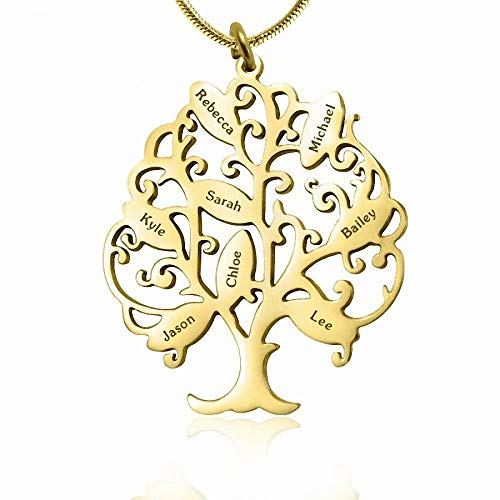 Namenskette Baum Kette mit Gravur 1 bis 10 Namen Familiennamen Halskette Lebensbaum Personalisiert Stammbaum Name Halskette für Mutter Mama Oma, 925 Sterling Silber/Gold/Rose Gold von Grancey