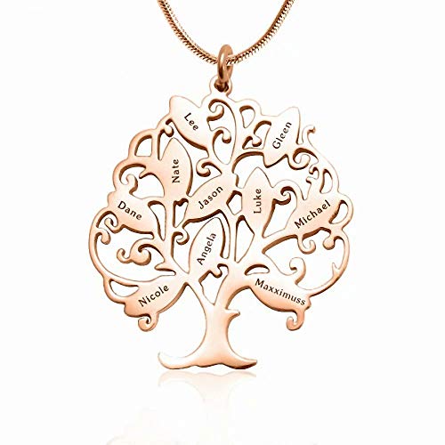 Namenskette Baum Kette mit Gravur 1 bis 10 Namen Familiennamen Halskette Lebensbaum Personalisiert Stammbaum Name Halskette für Mutter Mama Oma, 925 Sterling Silber/Gold/Rose Gold von Grancey