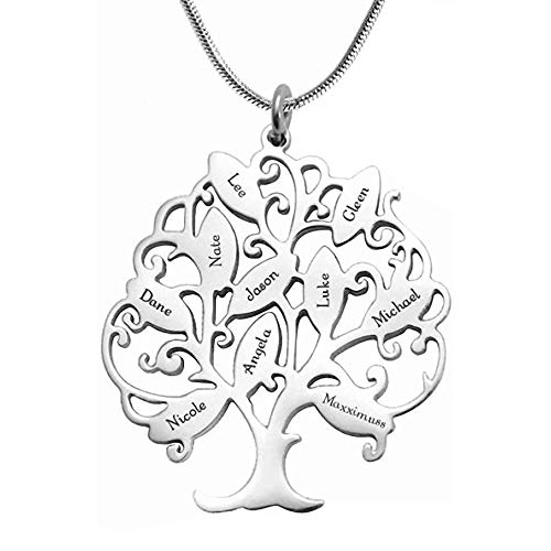 Namenskette Baum Kette mit Gravur 1 bis 10 Namen Familiennamen Halskette Lebensbaum Personalisiert Stammbaum Name Halskette für Mutter Mama Oma, 925 Sterling Silber/Gold/Rose Gold von Grancey