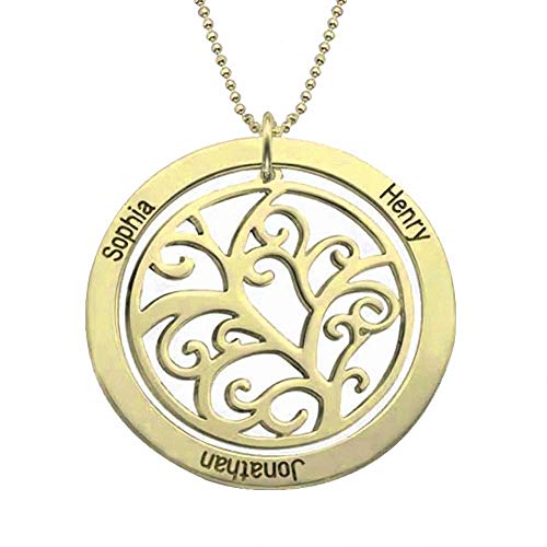 Namenskette Baum des Lebens Kette mit Gravur 1 bis 7 Namen Familiennamen Halskette Lebensbaum Personalisiert Runde Name Halskette Stammbaum für Mutter Mama Oma 925 Sterling Silber/Gold/Rose Gold von Grancey