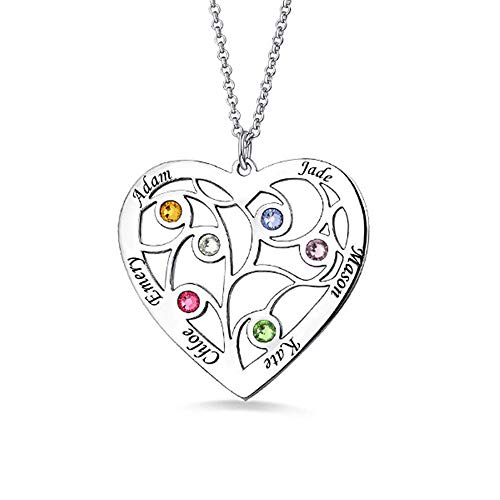 Personalisierte Herz-Familienstammbaum Birthstone-Halskette, die 6 Namen graviert - 925 Sterlingsilber-Gold Rose Vergoldung Namensschild von Grancey