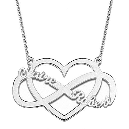 Personalisierte Infinity Halskette Herz Namenskette Unendlichkeit Gravur 2 Namen für Freundin Paare Sterling Silber 925 Rosegold—Custom mit Buchstaben Nummer von Grancey