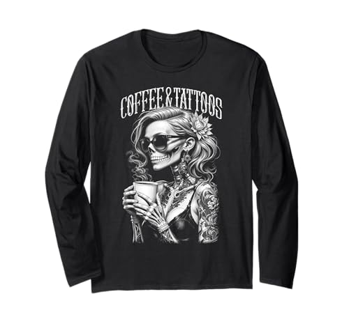Kaffee und Tattoos Gothic Tattooed Skelett Mädchen Tattoo Tinte Langarmshirt Kaffee und Tattoos Gothic Tattooed Skelett Mädchen Tattoo Tinte Langarmshirt von Grandio Design Tattooed Inked Tattoo Artist Gifts