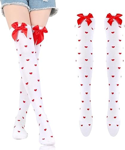 Grasslandy 2 Paar Overknees Strümpfe Damen, Herz Socken mit Schleife, Amor Kostüm Damen, Kniestrümpfe Mit Herzen, für Valentinstag, Karneval, Mottoparty uvm Grasslandy 2 Paar Overknees Strümpfe Damen, Herz Socken mit Schleife, Amor Kostüm Damen, Kniestrümpfe Mit Herzen, für Valentinstag, Karneval, Mottoparty uvm von Grasslandy