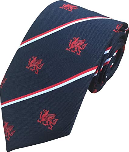 Gestreifte Krawatte mit walisischem Drachen. Gestreifte Krawatte mit walisischem Drachen. von Great British Tie Club