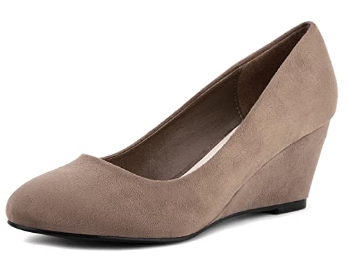 Greatonu Beige Damen Geschlossene Pumps Keilabsatz Pointed Toe Größe 39EU von Greatonu