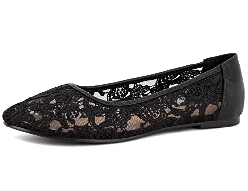 Greatonu Damen Geschlossene Ballerinas Brautschuhe atmungsaktiv Lace Flache Schuhe Schwarz Größe EU 41.5 von Greatonu