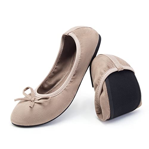 Greatonu Damen Geschlossene Ballerinas Flach Freizeit Tanzschuhe, Beige, 36 EU von Greatonu