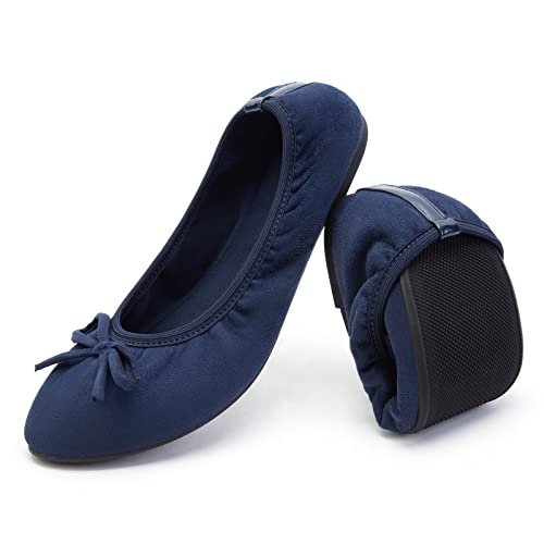 Greatonu Damen Geschlossene Ballerinas Flach Freizeit Tanzschuhe, Blau, 39 EU von Greatonu