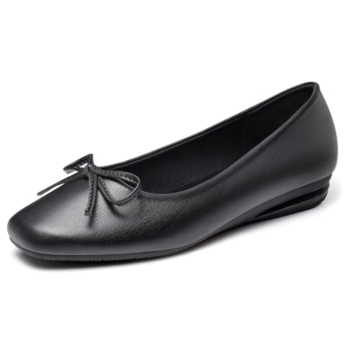 Greatonu Damen Geschlossene Ballerinas Flache Schuhe Klassische Ballerinas für Damen mit Schleife Flat Ballet, Schwarz, 36 EU von Greatonu