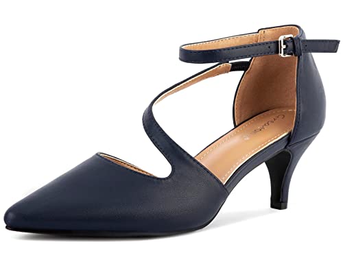 Greatonu Damen Low Heels Kleid Pointed Kitten Pumps Schuhe Navy EU 36 von Greatonu