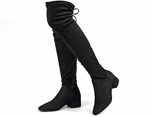 Greatonu Damen Overknee Stiefel Warme Winter Lange Stiefel mit seitlichem Reißverschluss Zurück Spitze Mode Oberschenkel Hohe Stiefel 1.77 inchs Schwarz EU 39 von Greatonu