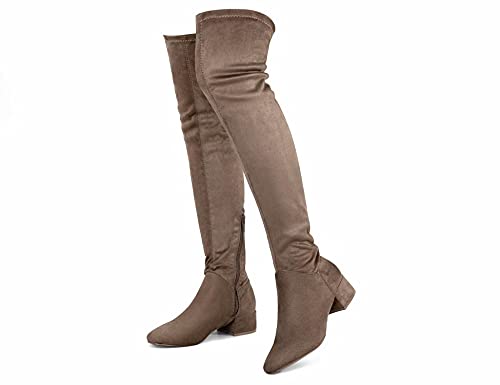 Greatonu Damen Overknee Stiefel Warme Winter Lange Stiefel mit seitlichem Reißverschluss Zurück Spitze Mode Oberschenkel Hohe Stiefel 1.77 inchs Taupe EU 38 von Greatonu