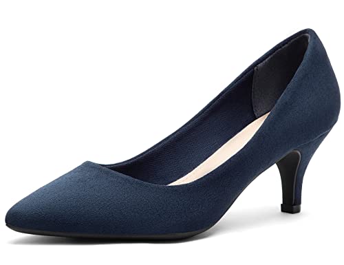 Greatonu Damen Pumps Kleine Absätze Spitzschuh Damen Pumps Lässige Kitten Heels-Dunkel Blau-37.5 von Greatonu