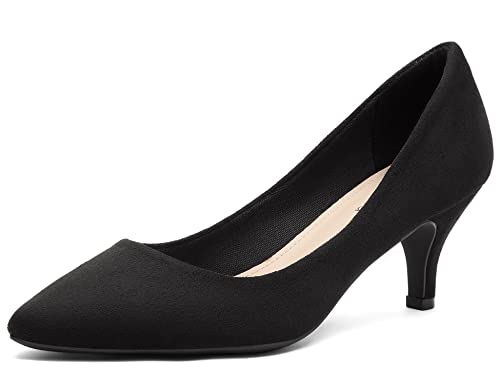 Greatonu Damen Pumps Kleine Absätze Spitzschuh Damen Pumps Lässige Kitten Heels-Schwarz-40 von Greatonu