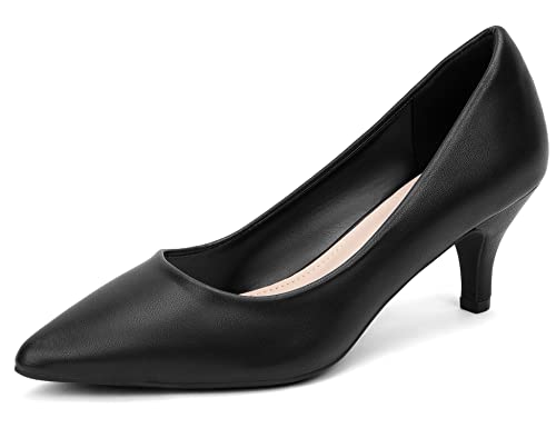 Greatonu Damen Pumps Kleine Absätze Spitzschuh Damen Pumps Lässige Kitten Heels-Schwarzes PU-39 von Greatonu