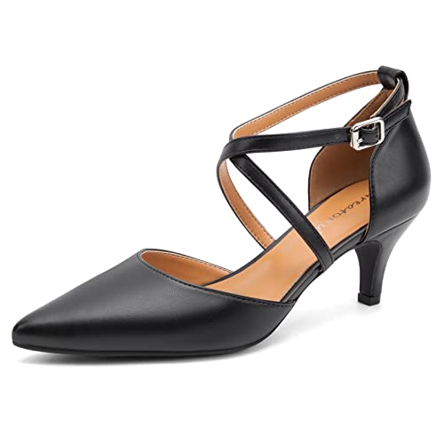 Greatonu Damen Pumps aus Veloursleder mit Kittenabsatz Pointed Toe Black-P Größe 36 von Greatonu