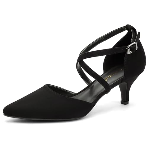 Greatonu Damen Pumps aus Veloursleder mit Kittenabsatz Pointed Toe Schwarz Größe 40 EU von Greatonu