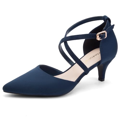 Greatonu Damen Pumps mit Schnürsenkel Kitten Heel Pointed Toe Blau Größe 36 EU von Greatonu