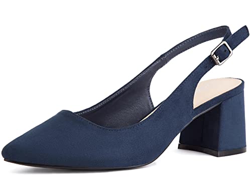 Greatonu Damen Spitzschuh Slingback Pumps Blockabsatz Damen Pumps Knöchelriemen Kleid Sandalen Navy EU 37 von Greatonu