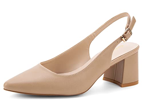 Greatonu Damen Spitzschuh Slingback Pumps Blockabsatz Damen Pumps Knöchelriemen Kleid Sandalen Nude EU 37 von Greatonu