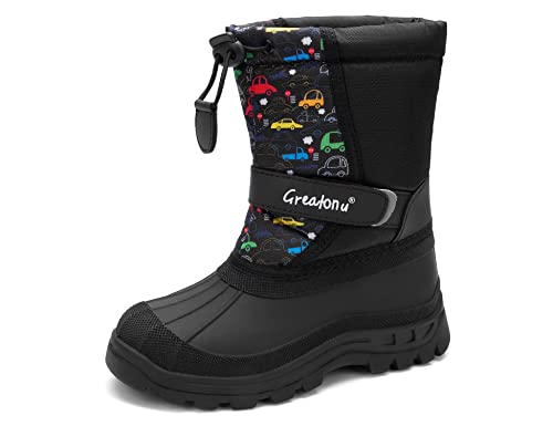 Greatonu Jungen schneestiefel Kinder Winterstiefel Warme Schneestiefel Schwarz/auto EU 27 von Greatonu