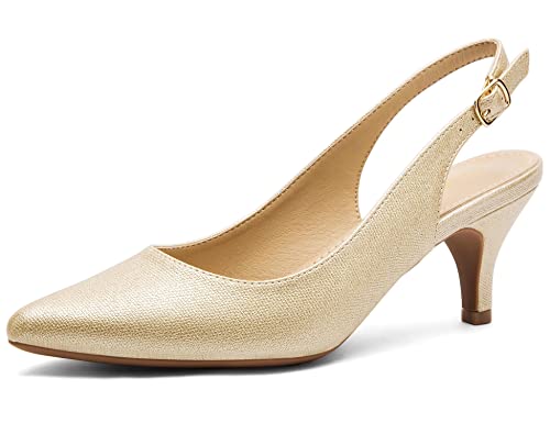 Greatonu Pumps Slingback Kitten Absatz Pointed Toe Brautschuhe Gold-O Größe 37EU von Greatonu