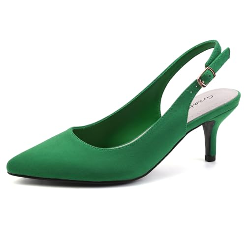 Greatonu Slingpumps Kitten Absatz Pointed Toe Grün Shoes Größe 36EU von Greatonu