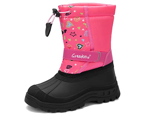 Greatonu Schneestiefel Kinder Jungen Mädchen Winter Outdoor Winterstiefel Warm Gefüttert Wasserdicht Stiefel Snowboots Rosa EU 26 von Greatonu