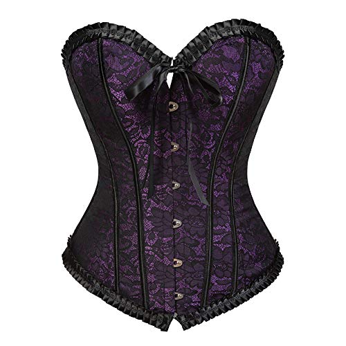 Grebrafan Body Corsage Damen Sexy Brokat Korsett Klassische (EUR(38-40) XL, Violett) von Grebrafan