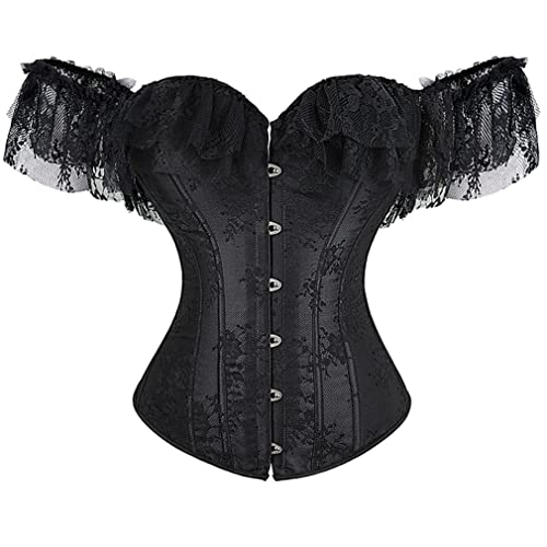 Grebrafan Damen Corsage mit Ärmel Taillen Korsett Top Gothic (EUR(36-38) L, Schwarz) von Grebrafan