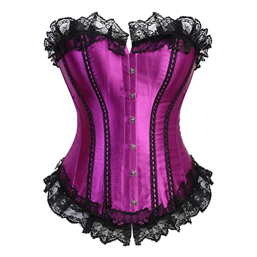 Grebrafan Damen Vollbrust Corsage Spitze Korsage Top Burlesque (EUR(40-42) 2XL, Violett) von Grebrafan