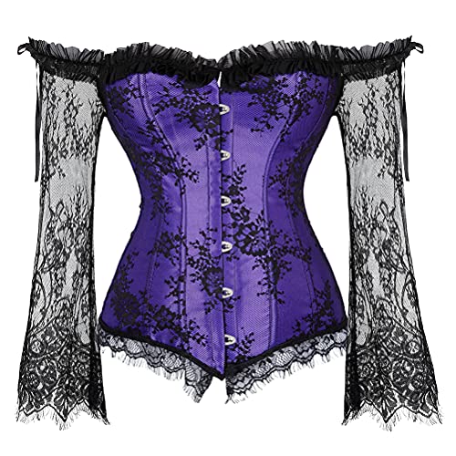 Grebrafan Gothic Korsett Bauchweg Corsage Taillen Korsett Dirndl Bluse Trachten Shirt (EUR(36-38) L, Violett) von Grebrafan