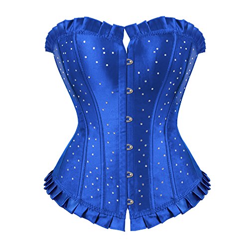 Grebrafan Satin Corsage Strass Strasssteine Korsett Damen (EUR(34-36) M, Blau) von Grebrafan