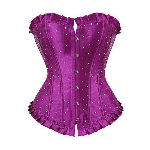 Grebrafan Satin Corsage Strass Strasssteine Korsett Damen (EUR(36-38) L, Violett) von Grebrafan