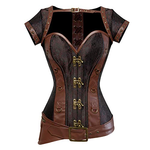 Grebrafan Steampunk Corsage Korsett Top kostüme halloween (EUR(36-38) L, Braun) von Grebrafan