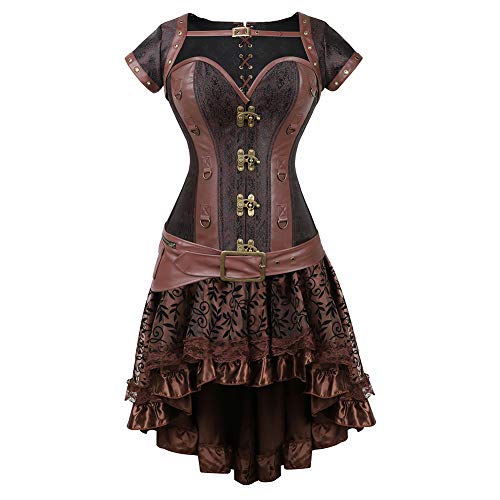 Grebrafan Steampunk Corsage Kunstleder mit Asymmetrischer Rock Tüll Tutu (EUR(36-38) L, Braun) von Grebrafan