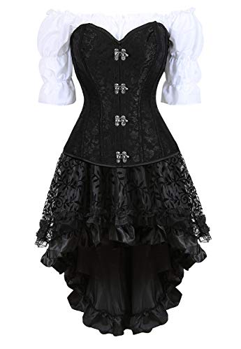 Grebrafan Steampunk Corsage Party Kostüm Karneval Korsett mit Piraten Rock und Bluse (EUR(36-38) L, Schwarz) von Grebrafan