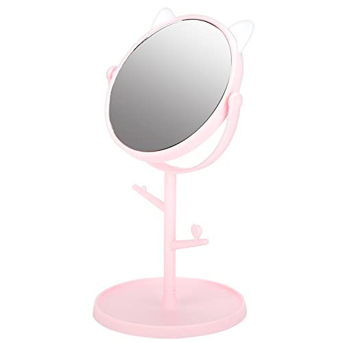 Tischvergrößerter Kosmetikspiegel mit 360°Rotation niedlicher Rotierbarer Schminkspiegel, Multifunktionaler Aufbewahrungsspiegel, Katzenohr Pink/Weiß (Katzenohren rosa) von Greensen